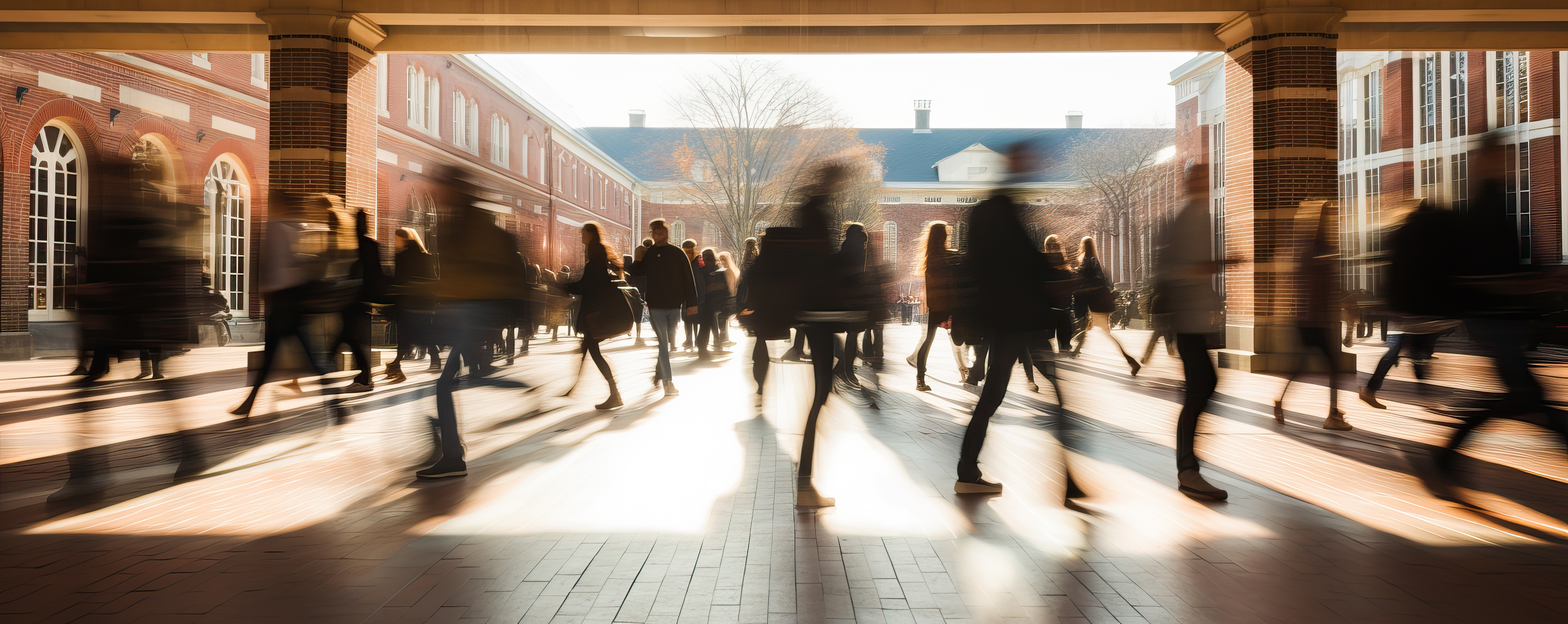 Blurry stylize image of college students walking around campus