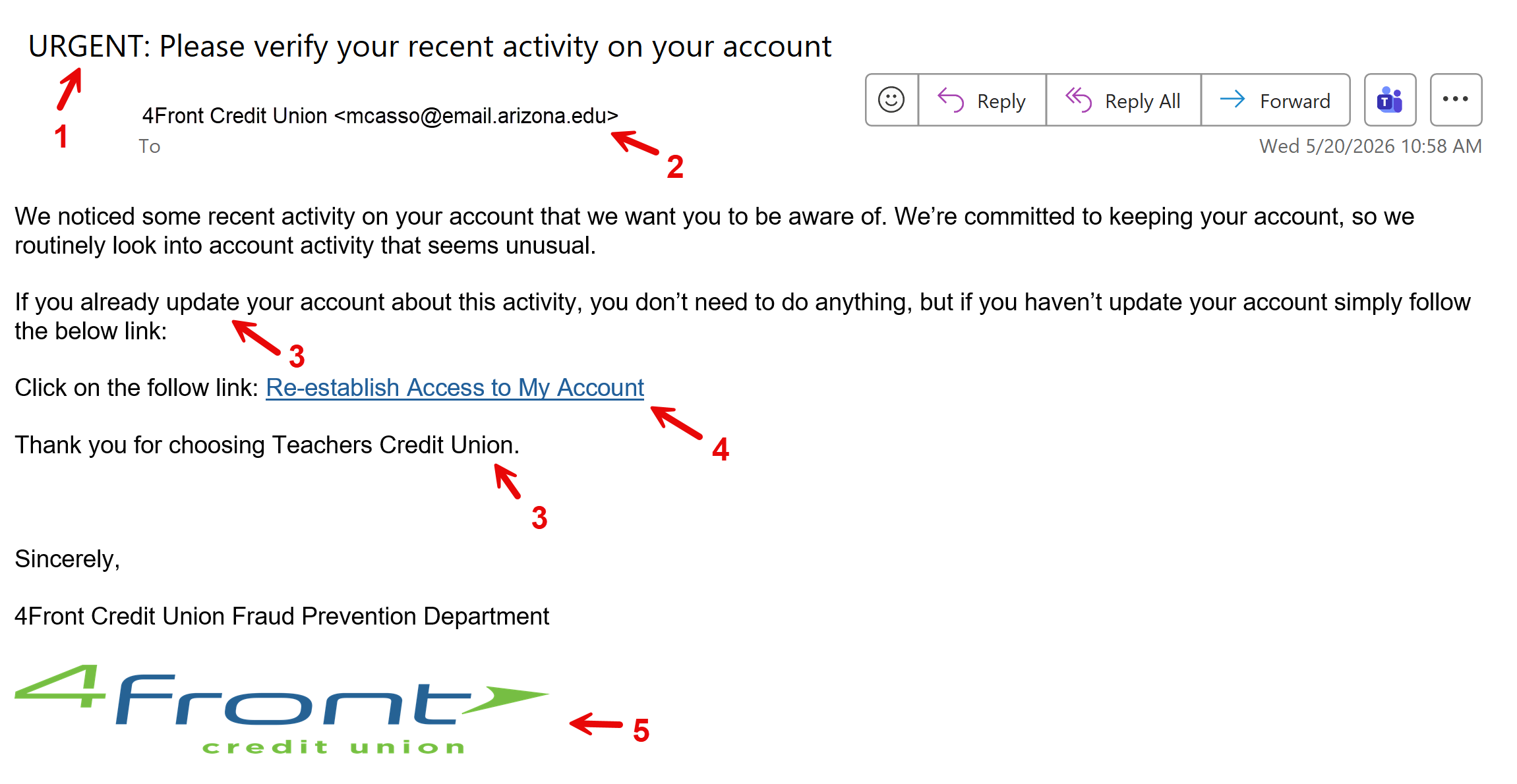 An example of a phishing email, highlighting the things to look out for.